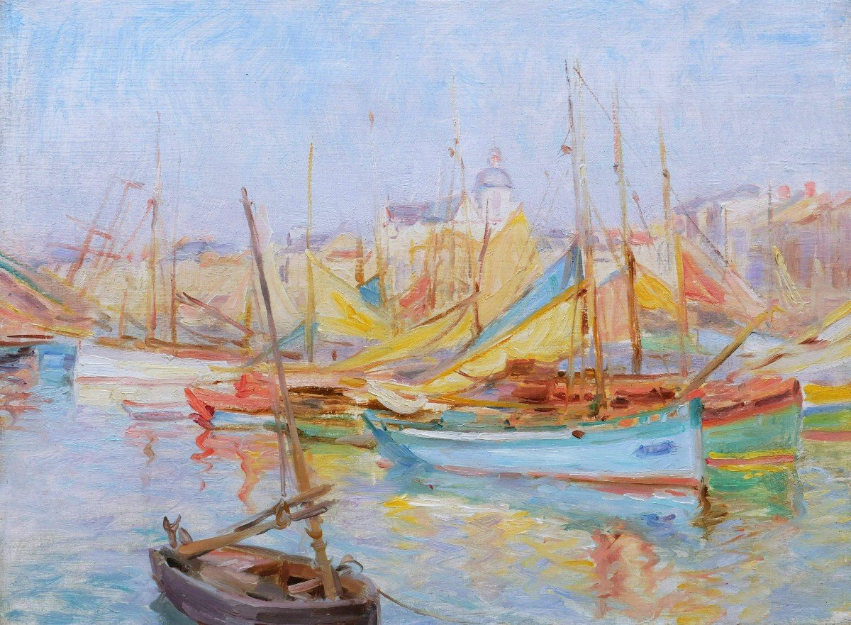 Attributed To Edmond Marie Petitjean, Boats In Les Sables d'Olonne