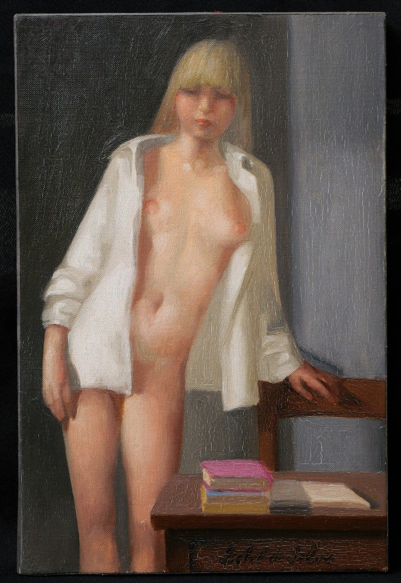 Isabel Adela Maria De Selva, Naked Blonde Girl In A White Shirt-photo-4