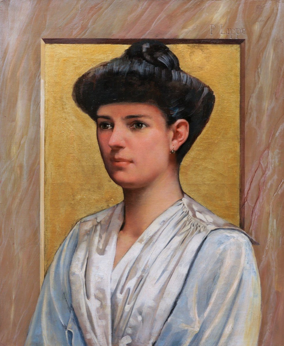 Casimir-Joseph, dit Paul LIPPE,  Portrait de femme en robe blanche