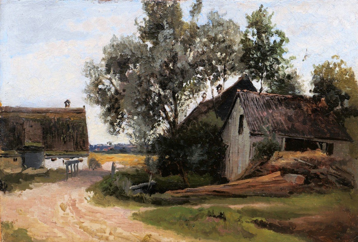 Hermann Baisch, Country Landscape With Two Thatched Cottages
