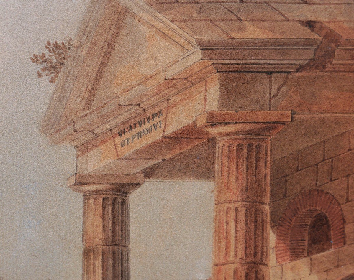 Attributed To Charles-louis Clérisseau, Animated Landscape In Front Of An Ancient Temple-photo-4