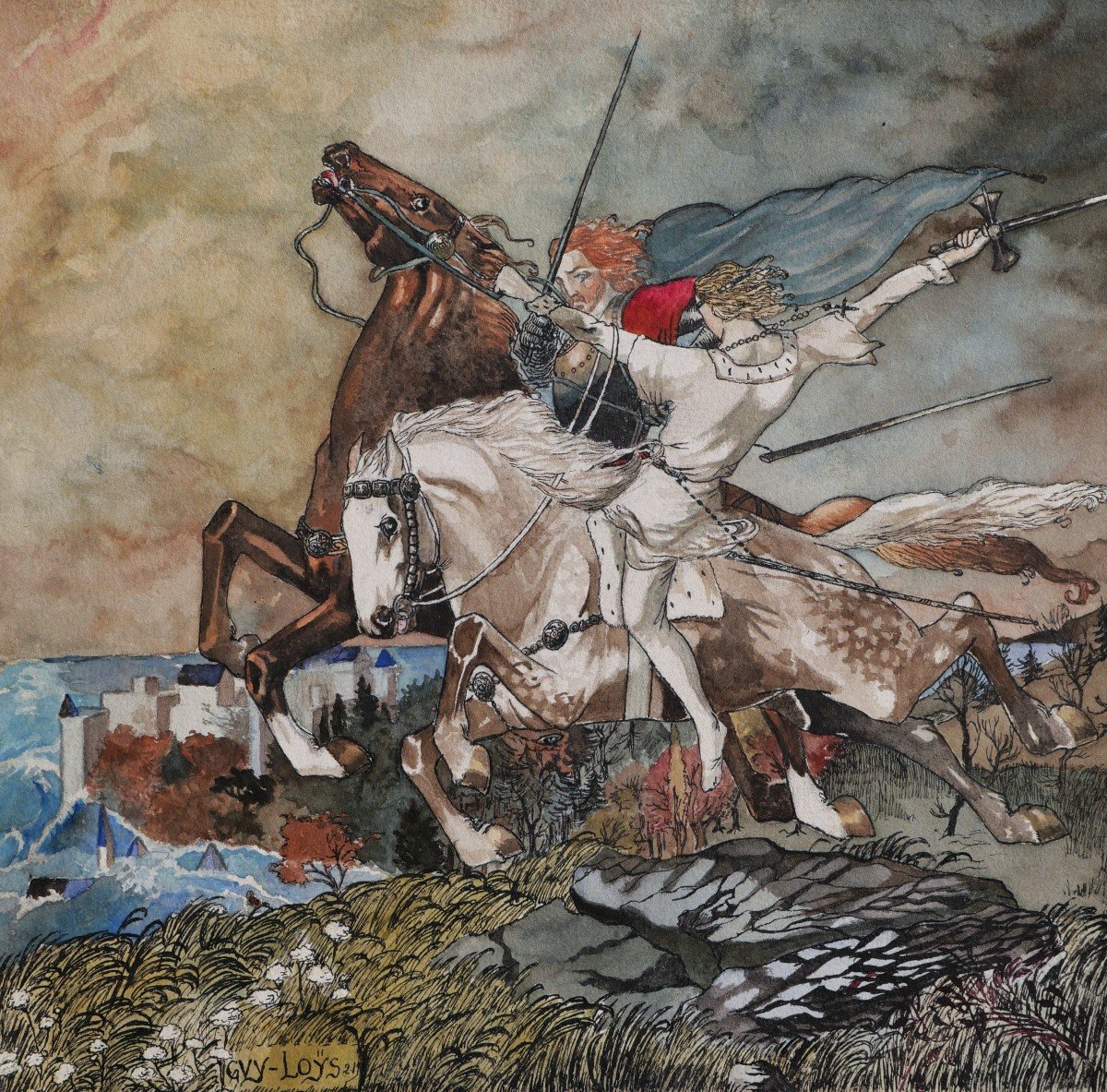 Louis BILLARD, alias Guy-Loÿs, Le Roi d'Ys (album complet de 15 aquarelles originales)-photo-2