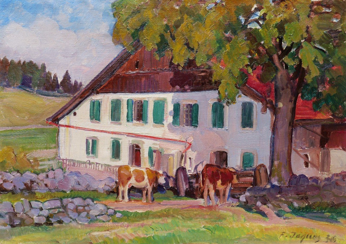 François Louis Jaques, Farm And Cows In The Jura