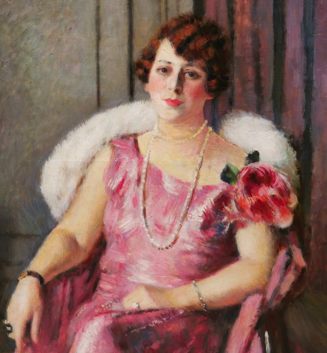 Charles François Prosper Guérin, Portrait Of A Seated Woman In A Pink Dress (large Format)-photo-2