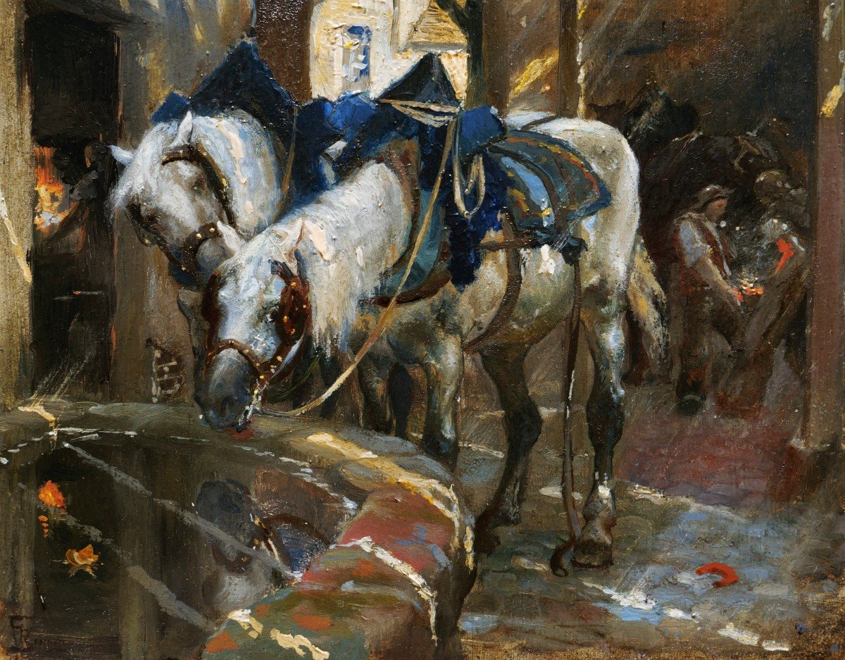 Georges RÉCIPON, Chevaux à l'abreuvoir-photo-2