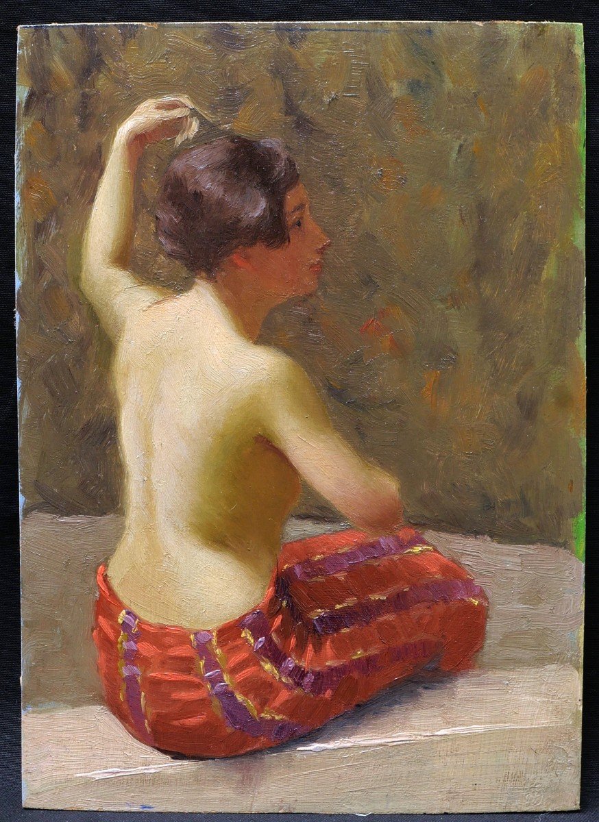 Attributed To Sarkis Diranian, Woman Seated In The Turkish Bath, Bare Bust-photo-4