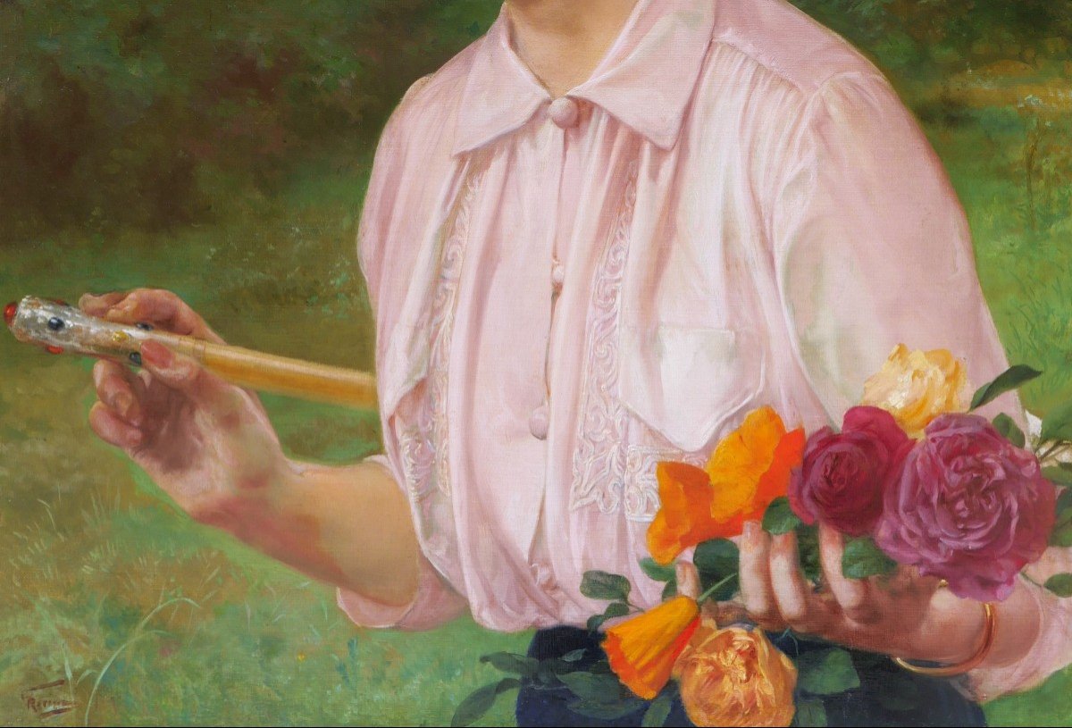 Georges RÉCIPON, Portrait de femme au jardin-photo-3