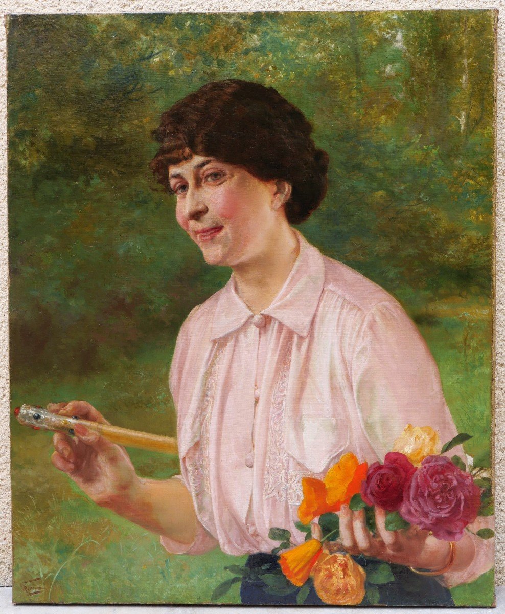 Georges Récipon, Portrait Of A Woman In The Garden-photo-1
