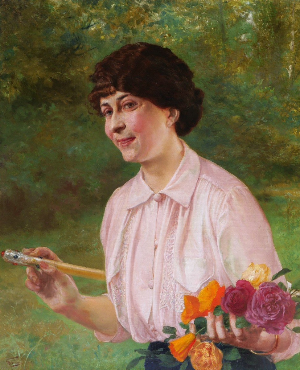 Georges RÉCIPON, Portrait de femme au jardin
