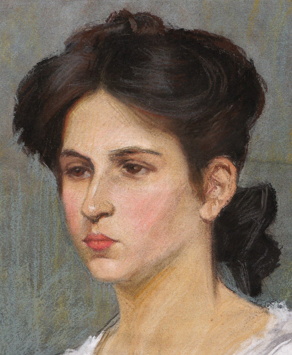 Marguerite DUBOIS de PACÉ, Portrait de jeune femme brune en chemise blanche-photo-2