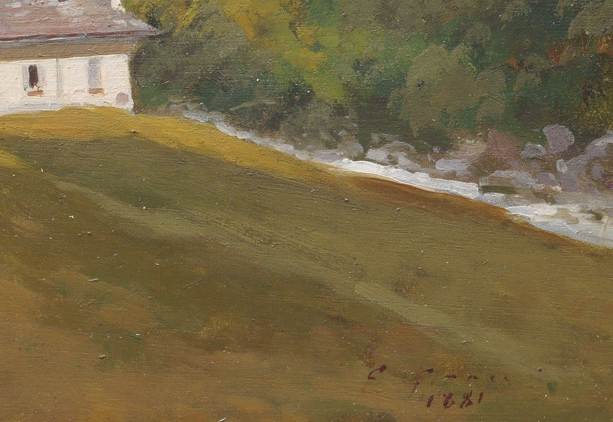 Sébastien Charles GIRAUD, Paysage d'Italie animé à Melle dans le Piémont-photo-3