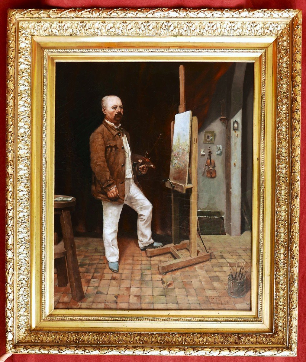 Attributed To Jules Ernest Gréby, Self-portrait Of The Artist In His Studio-photo-4