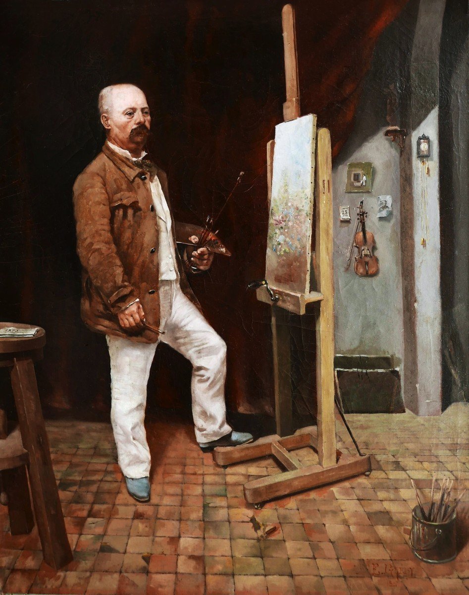 Attribué à Jules Ernest GRÉBY, Autoportrait de l'artiste dans son atelier