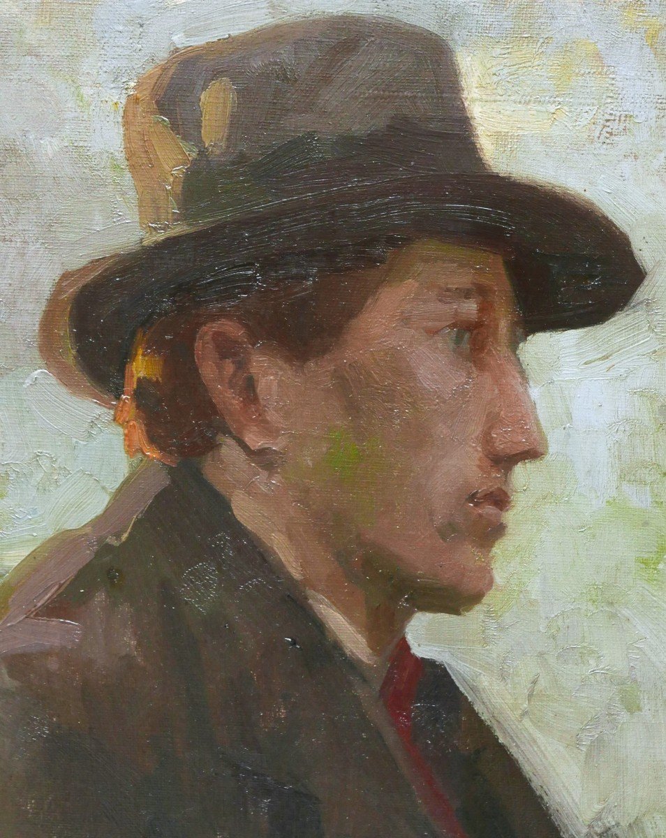 École FRANÇAISE circa 1900 - 1910, Portrait d'homme au chapeau de profil-photo-2