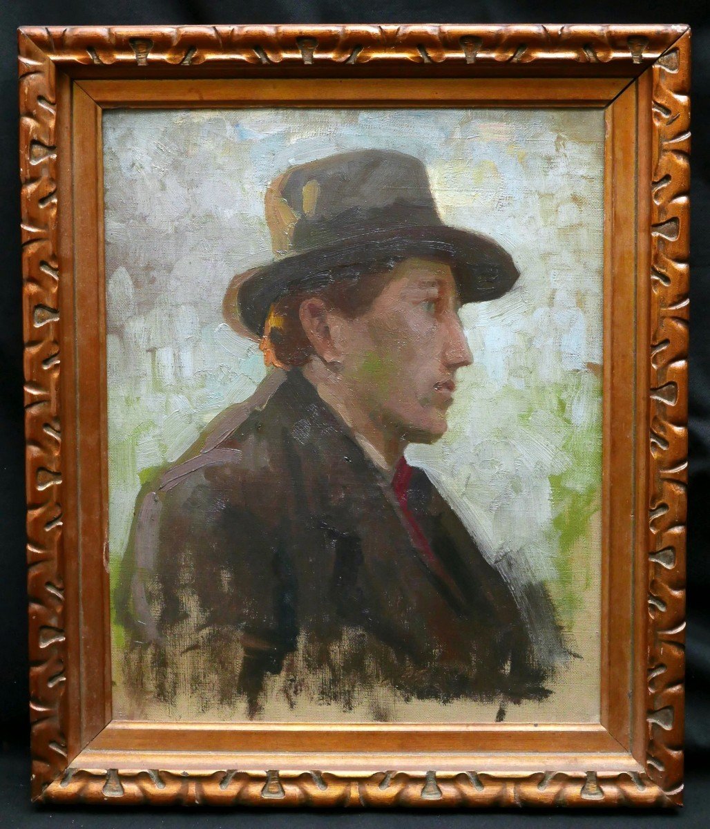 École FRANÇAISE circa 1900 - 1910, Portrait d'homme au chapeau de profil-photo-3