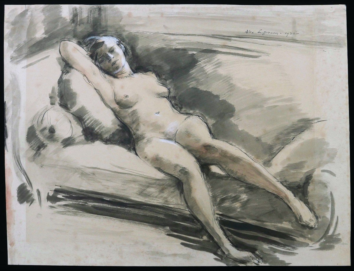 Alexandre Auguste LIPPMANN, Femme nue étendue sur un canapé-photo-1