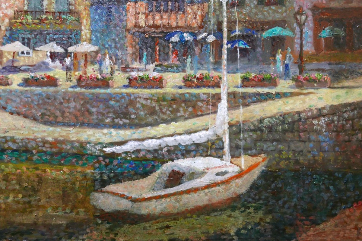Fran-baro, Lively Pointillist View Of The Port Of Auray In Morbihan (brittany)-photo-3