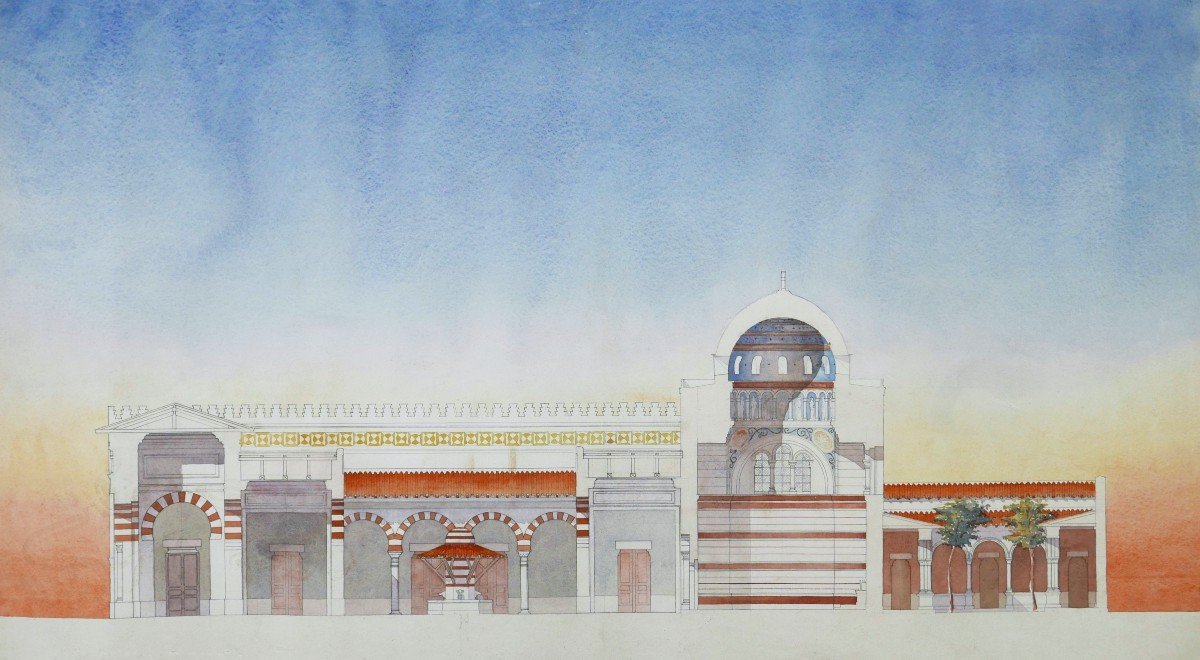 Denis-Louis DESTORS, Plan en coupe transversale d'un monastère en Égypte
