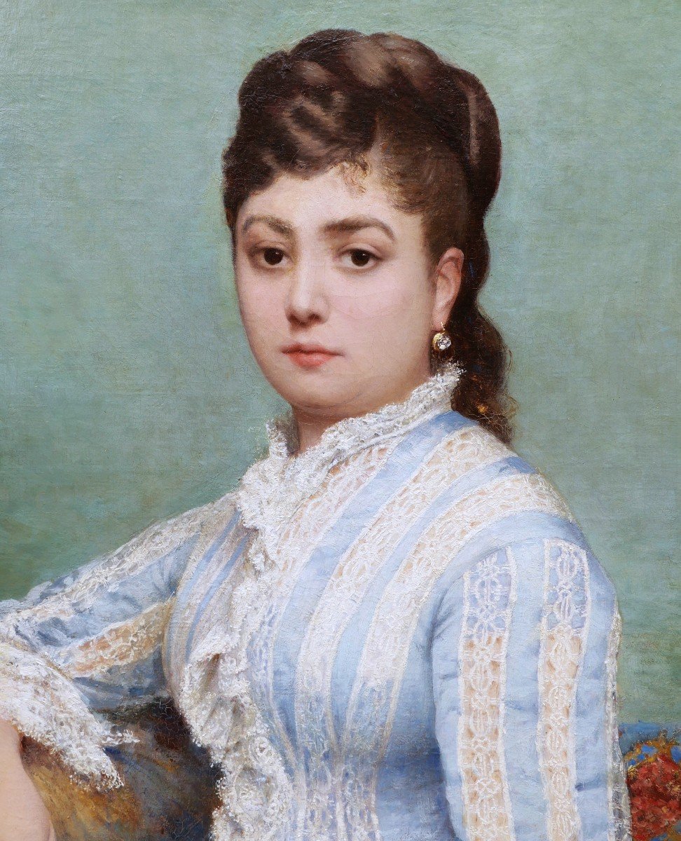 Jacques Clément Bernard WAGREZ , Portrait de jeune femme en robe de dentelle-photo-2