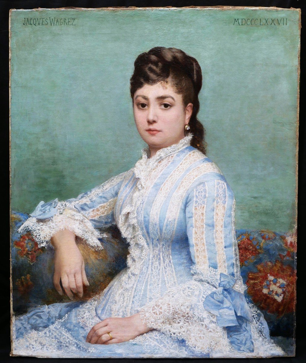 Jacques Clément Bernard WAGREZ , Portrait de jeune femme en robe de dentelle-photo-4
