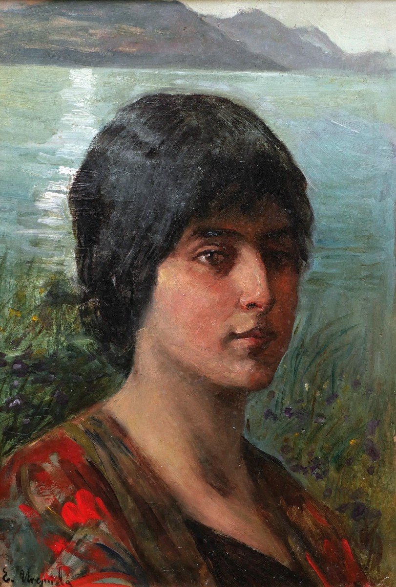 Eduardo Urquiola Y Aguirre, Portrait Of A Woman From The Basque Country By The Sea
