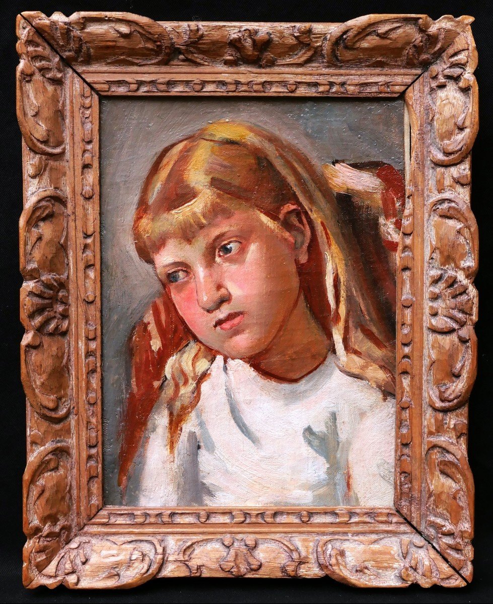 French School Circa 1930, Portrait Of A Little Blonde Girl-photo-3