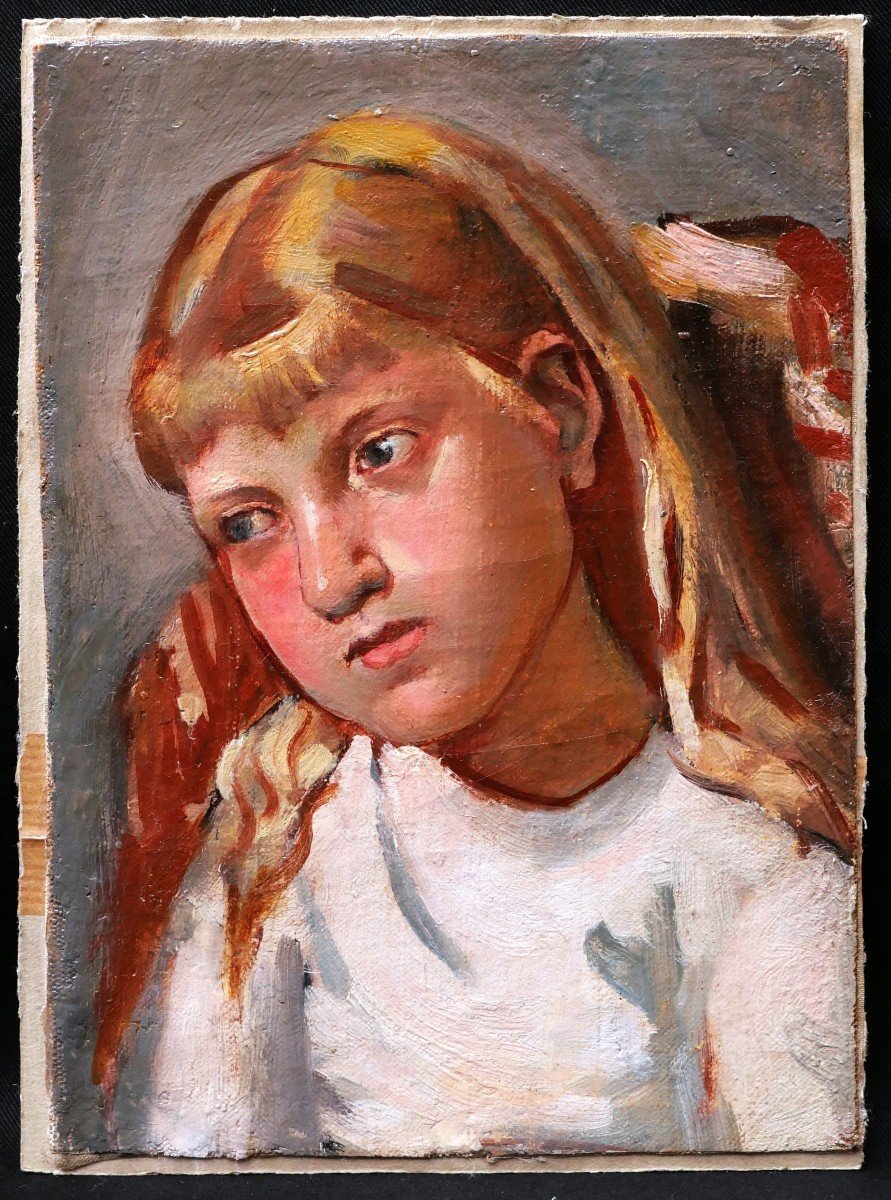 École FRANÇAISE circa 1930, Portrait de petite fille blonde-photo-4