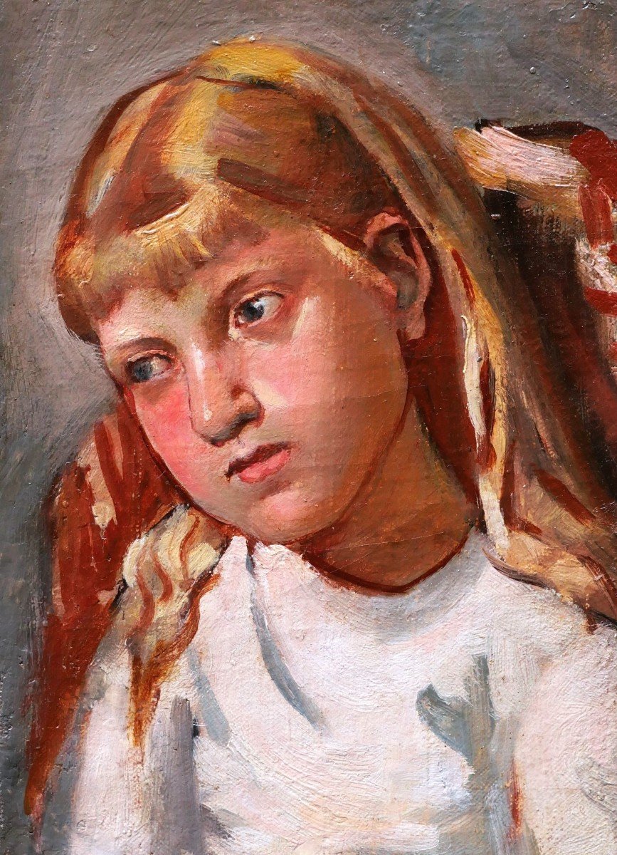 French School Circa 1930, Portrait Of A Little Blonde Girl