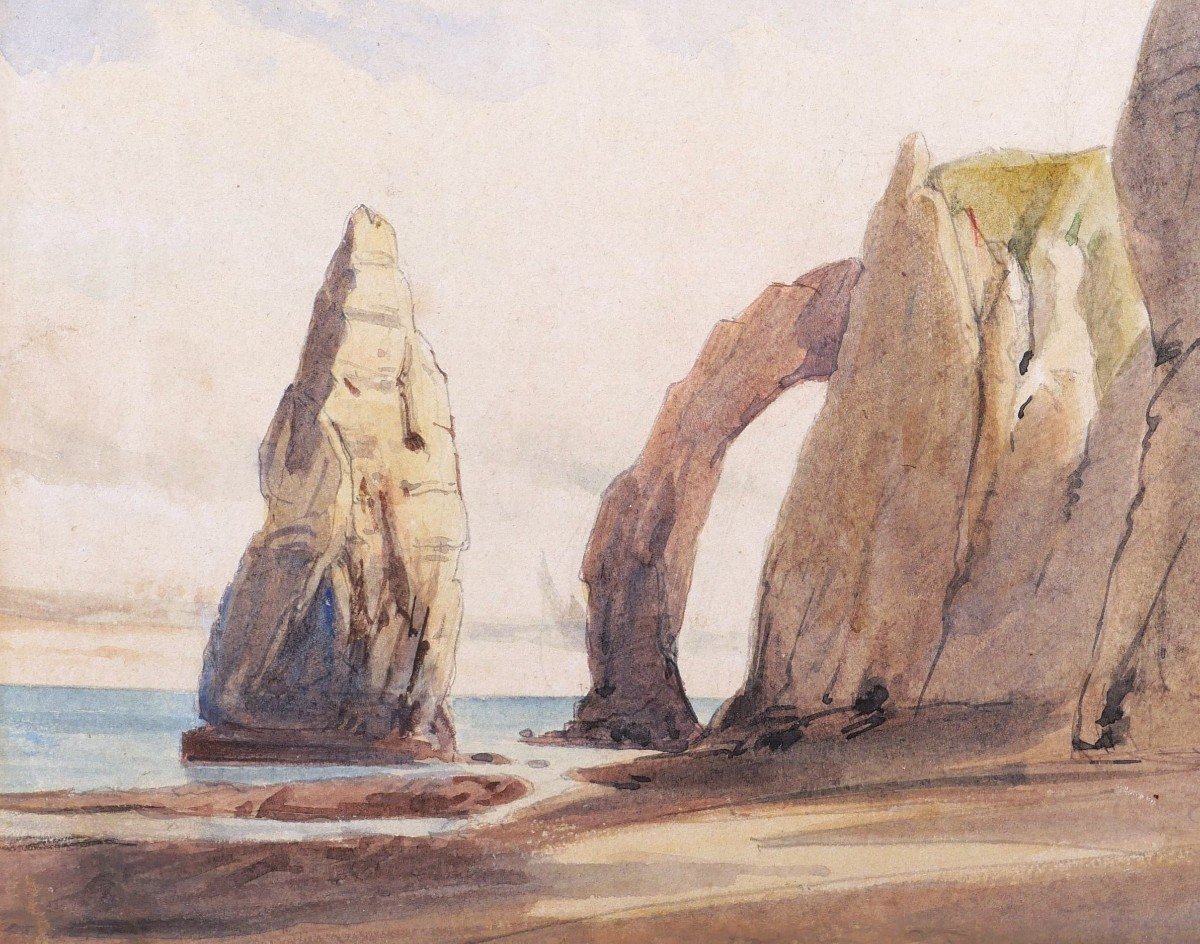 French School In 1881, The Cliffs At étretat : The Aiguille Creuse And The Porte d'Aval-photo-2