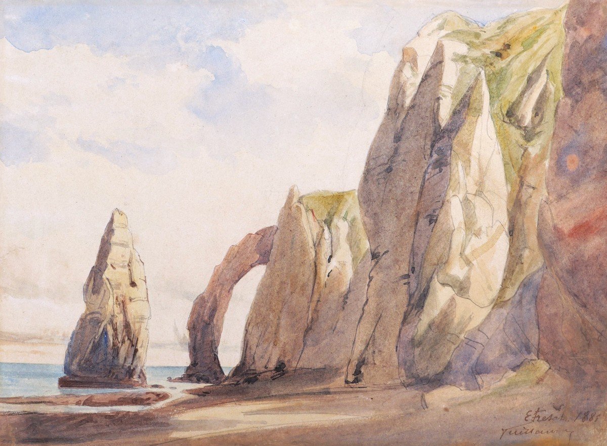 French School In 1881, The Cliffs At étretat : The Aiguille Creuse And The Porte d'Aval
