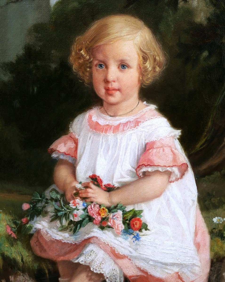 Timoléon Marie LOBRICHON, Portrait de petite fille blonde aux yeux bleus-photo-3