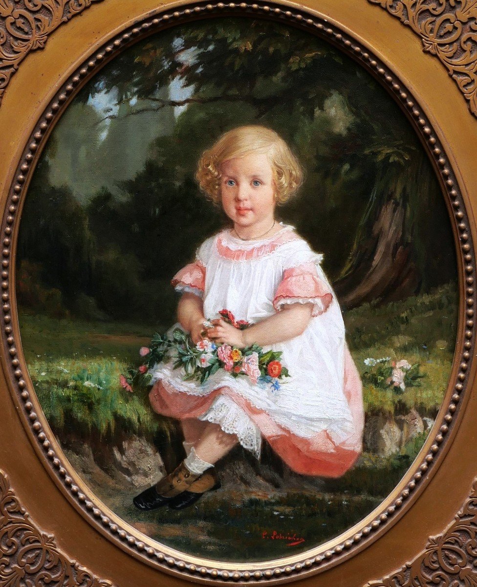 Timoléon Marie LOBRICHON, Portrait de petite fille blonde aux yeux bleus-photo-2