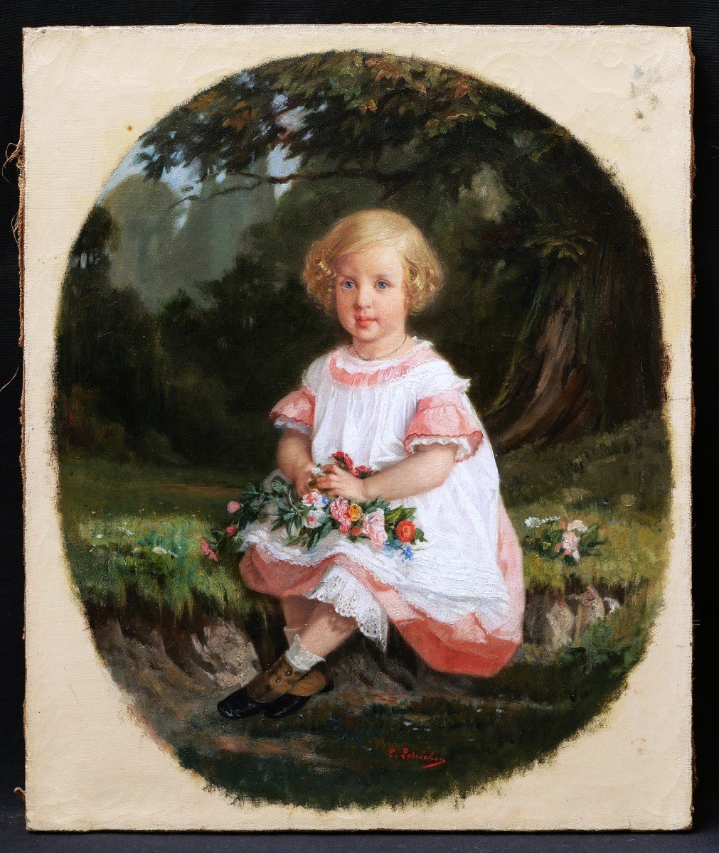 Timoléon Marie LOBRICHON, Portrait de petite fille blonde aux yeux bleus-photo-3