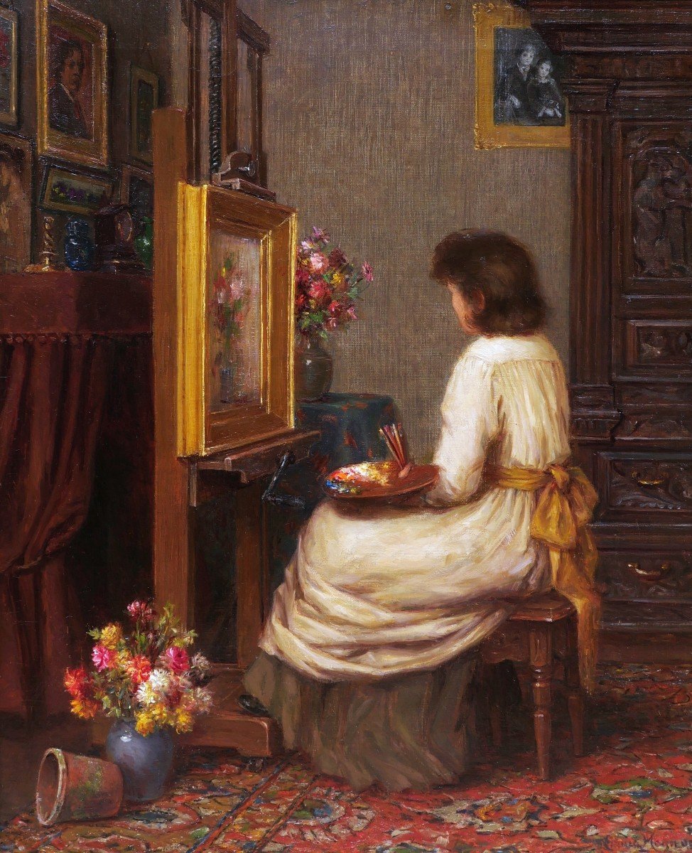 Emma MAGNUS, Autoportrait du peintre à son chevalet