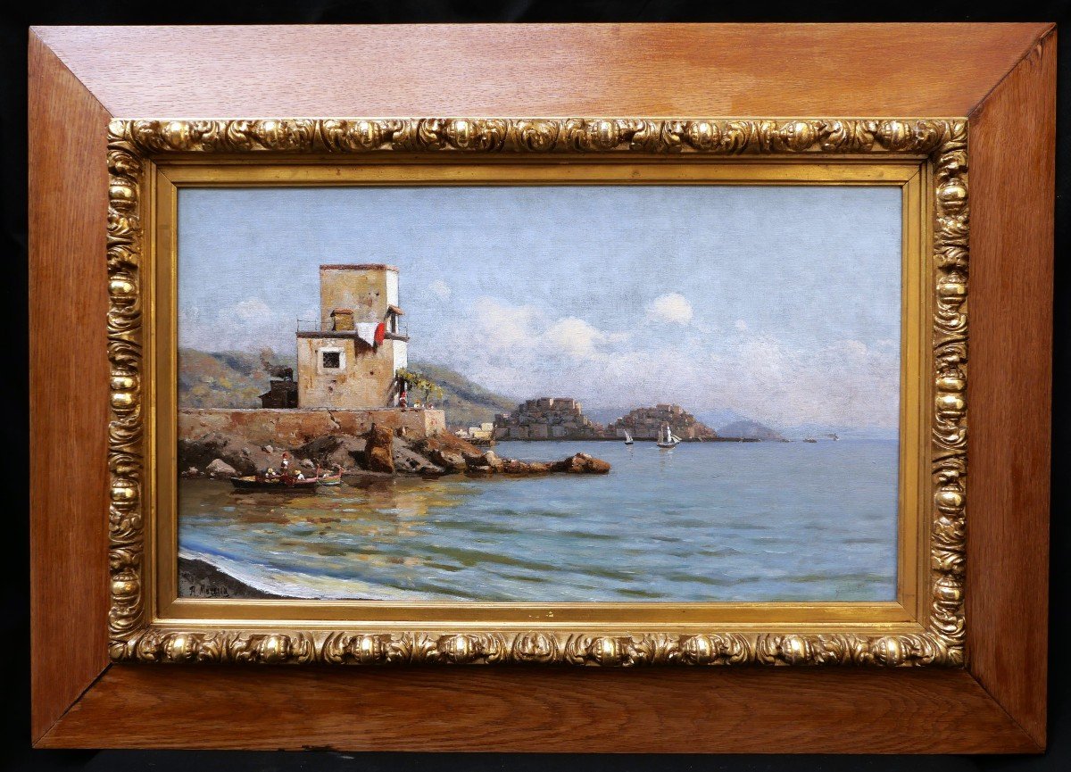 Attributed To Roberto Maresca, Seaside Landscape In Italy-photo-2