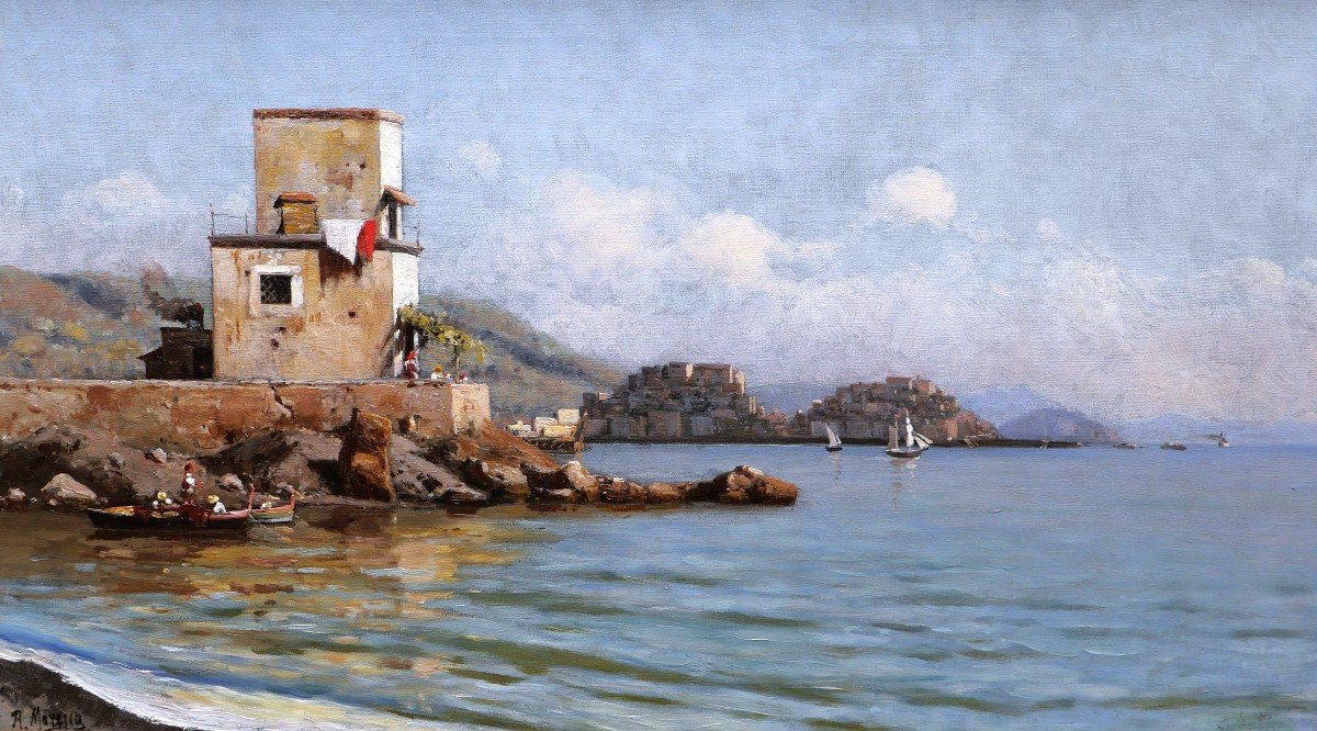 Attributed To Roberto Maresca, Seaside Landscape In Italy