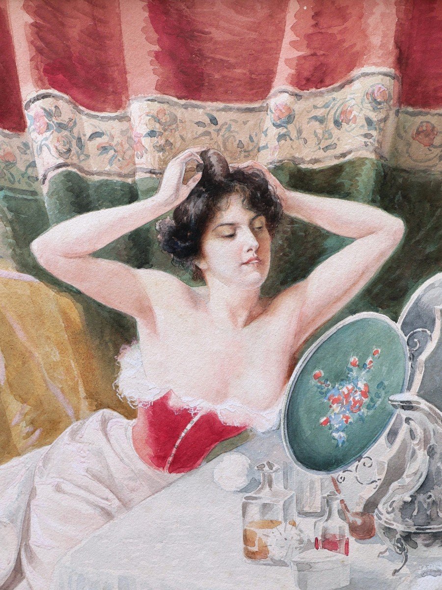 Alexandre-georges Roux, Known As Georges Roux, Woman In Negligee Combing Her Hair-photo-2