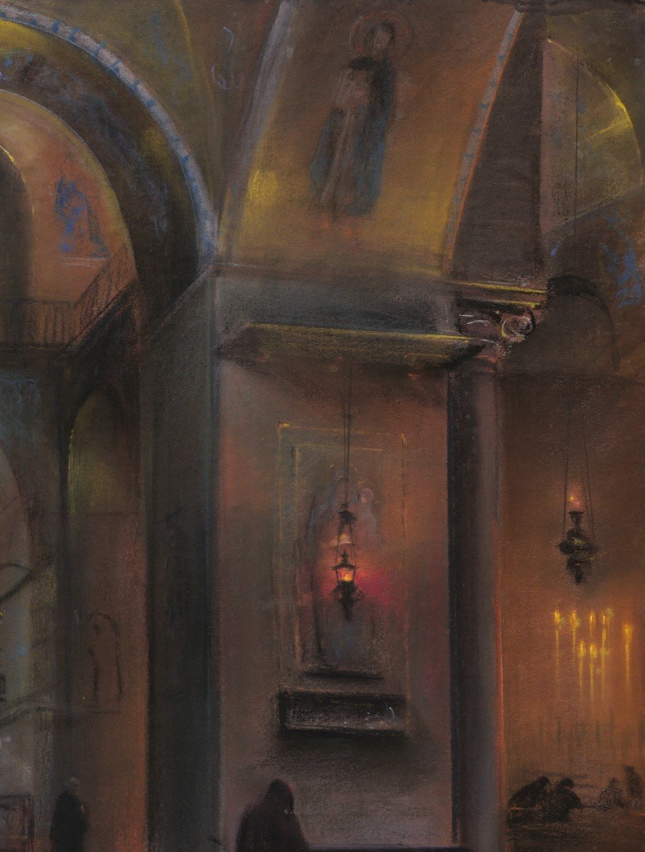 émile Cagniart, Lively Interior Of Saint Mark's Basilica In Venice-photo-4
