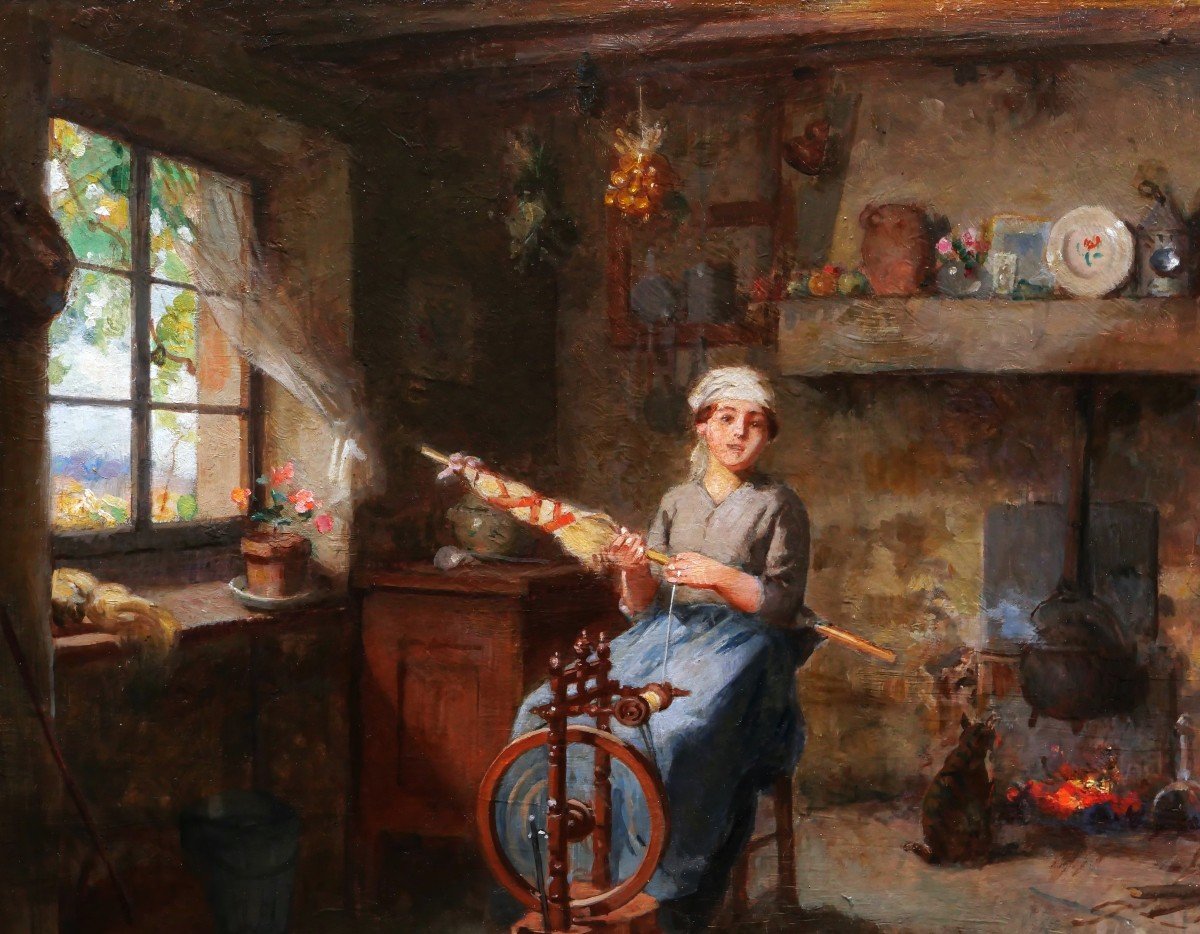 Gustave SURAND, Fileuse dans un intérieur-photo-2