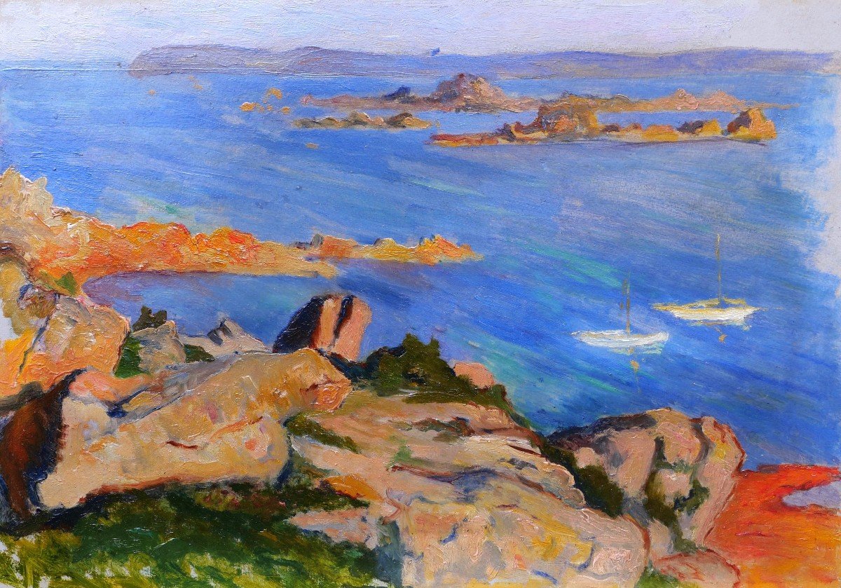 Attribué à Eugène Alfred DELÂTRE, Paysage à Bréhat