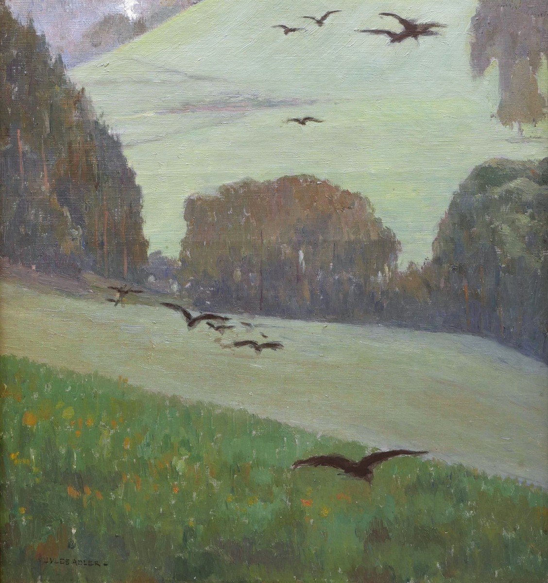 Jules ADLER, Paysage vallonné aux corbeaux, sans doute en Franche-Comté-photo-2