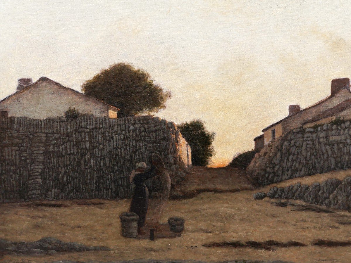 Félix LIONNET, Paysanne au tamis dans un village vendéen, crépuscule-photo-2