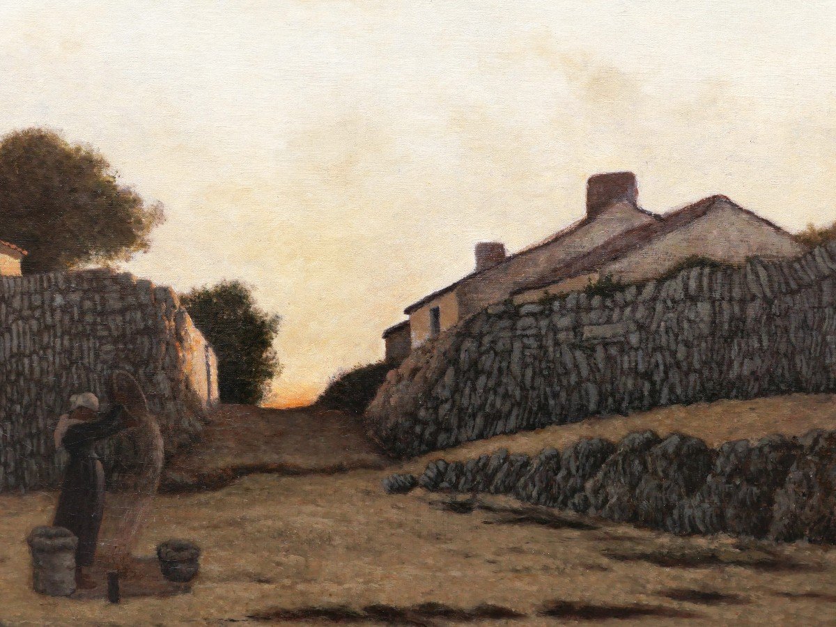 Félix LIONNET, Paysanne au tamis dans un village vendéen, crépuscule-photo-3