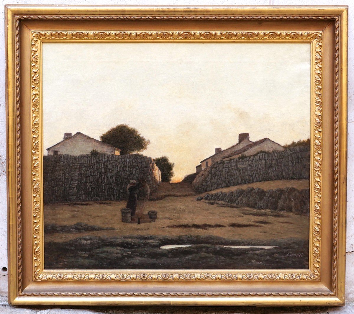 Félix LIONNET, Paysanne au tamis dans un village vendéen, crépuscule-photo-1
