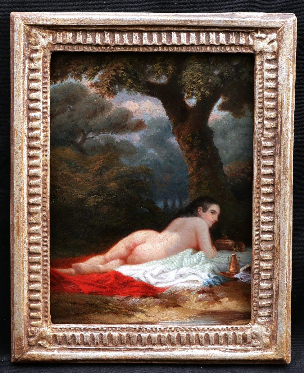 Jules Jean CHEVRIER, Nu allongé dans un paysage romantique-photo-4