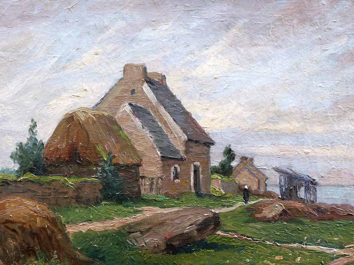 Jean-baptiste Antoine Guillemet, Landscape With Thatched Cottage And Peasant Woman By The Sea-photo-2