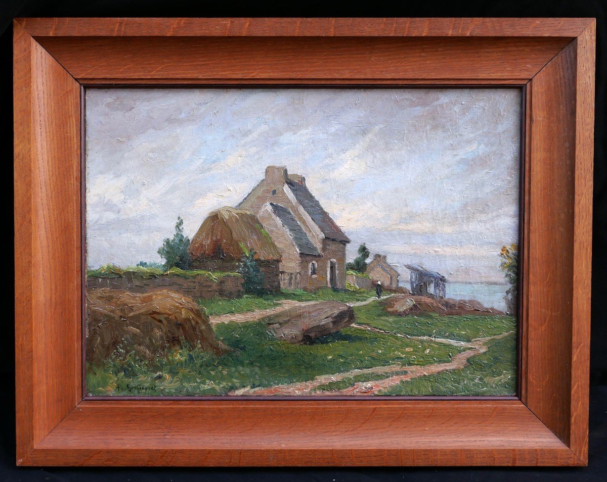 Jean-baptiste Antoine Guillemet, Landscape With Thatched Cottage And Peasant Woman By The Sea-photo-4
