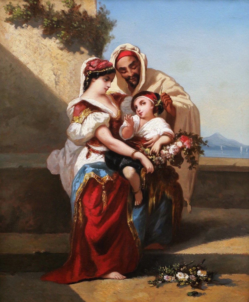 19th Century French School, Attributed To Louis Devedeux, Turkish Family With Lizard