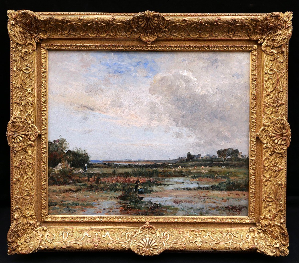 Louis Aimé JAPY, Breton et Bretonne dans un paysage de marais-photo-4