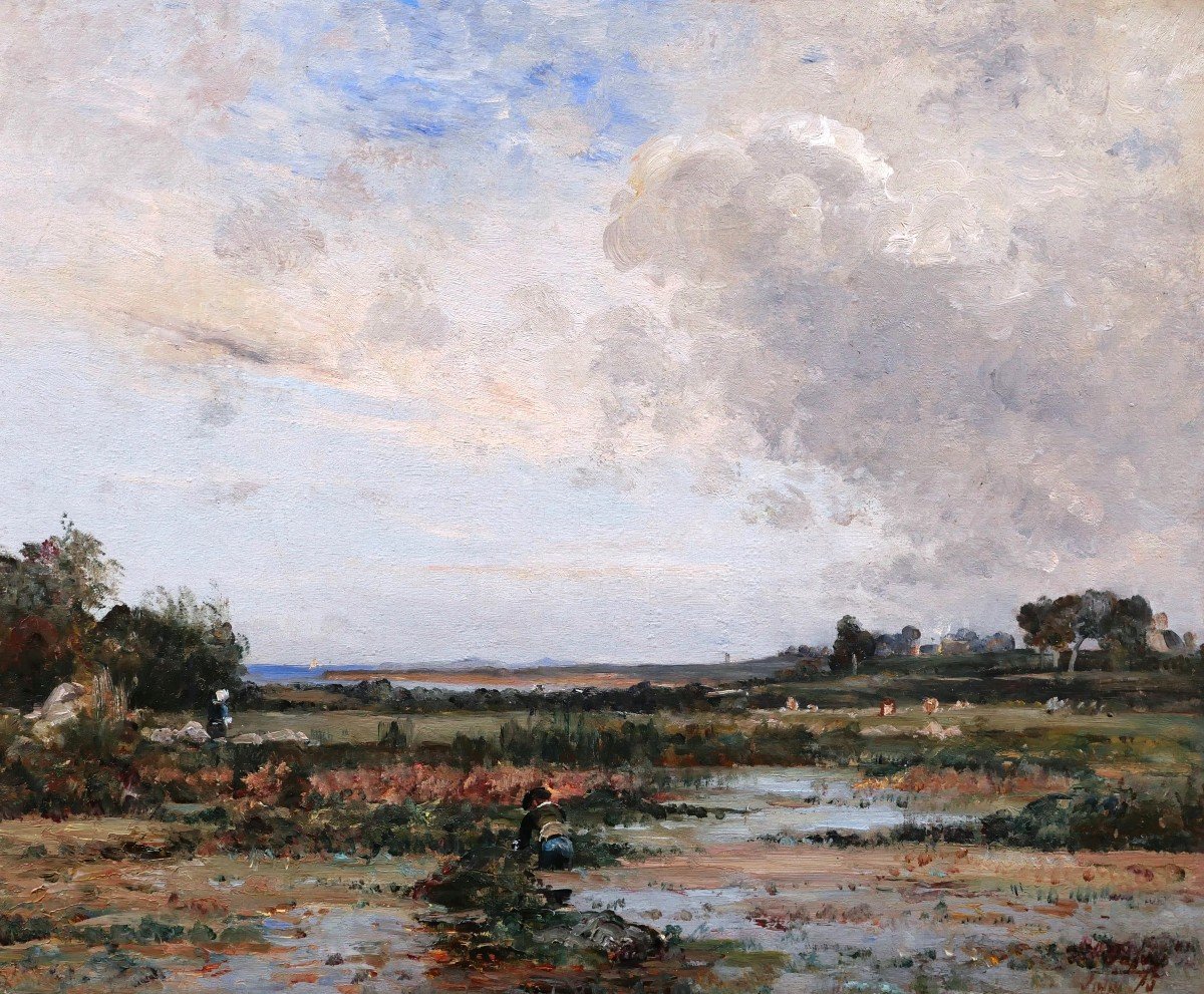 Louis Aimé JAPY, Breton et Bretonne dans un paysage de marais